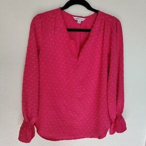 Counterparts Fuchsia Swiss Dot Ruffle Sleeve Blouse Size M | Business Casual